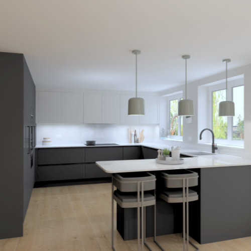 A 3d rendering of a bespoke kitchen design